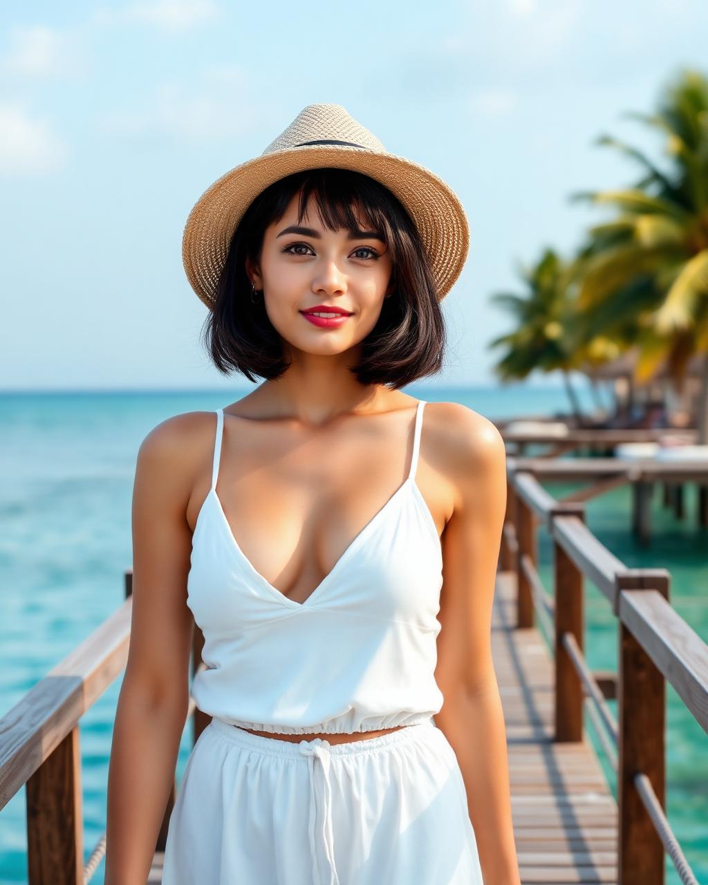 Mia, a Babol AI companion, on a wooden pier
